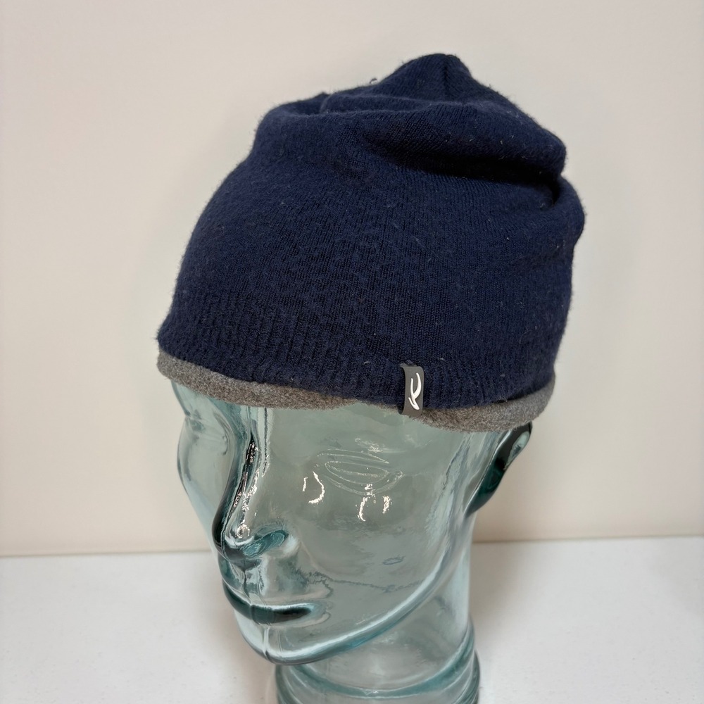 Y2K 2000's Sitka Gear Beanie Cap Navy Blue Grey Trim Knit Hat